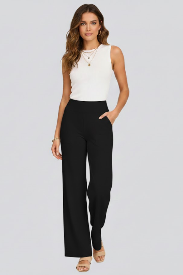 Verrona - Wide Leg High Waist Trousers Casual Office Wear — view 9 of 10