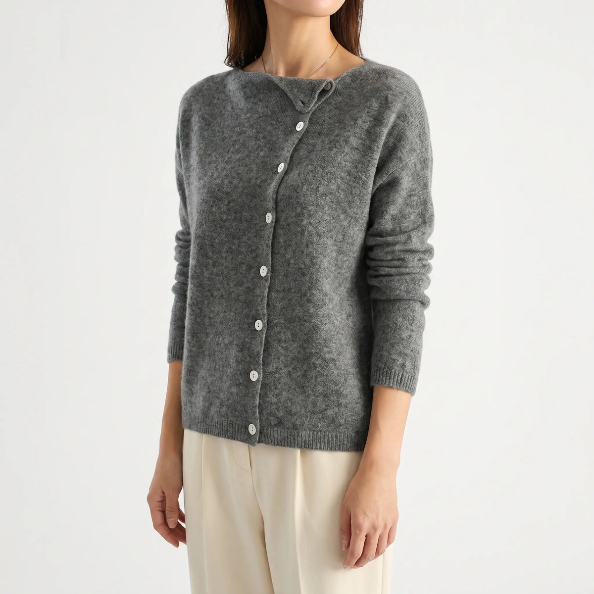 Asymora - Asymmetric Button Knit Sweater Layering On Cool Days