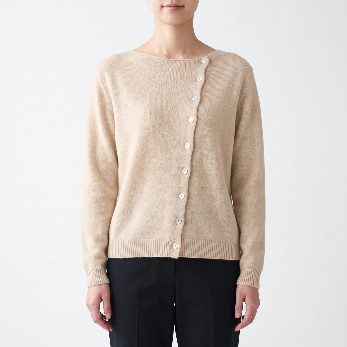 Asymora - Asymmetric Button Knit Sweater Layering On Cool Days