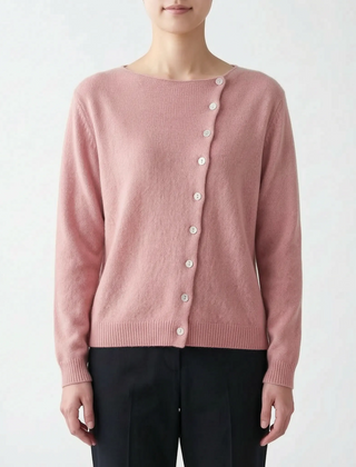 Asymora - Asymmetric Button Knit Sweater Layering On Cool Days