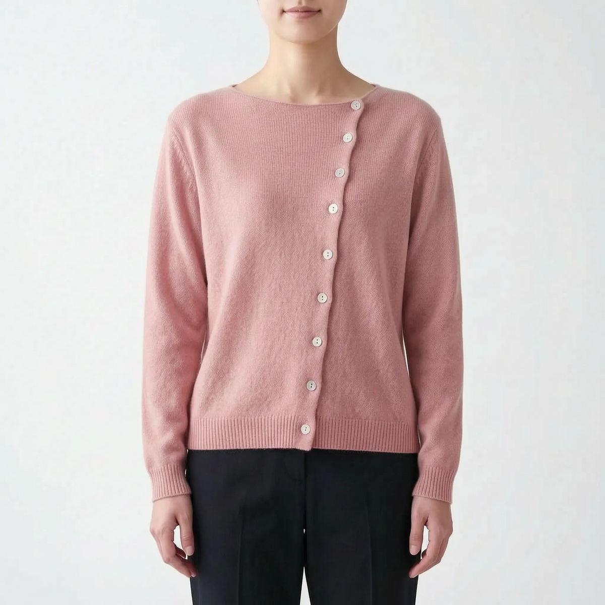 Asymora - Asymmetric Button Knit Sweater Layering On Cool Days