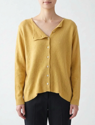Asymora - Asymmetric Button Knit Sweater Layering On Cool Days