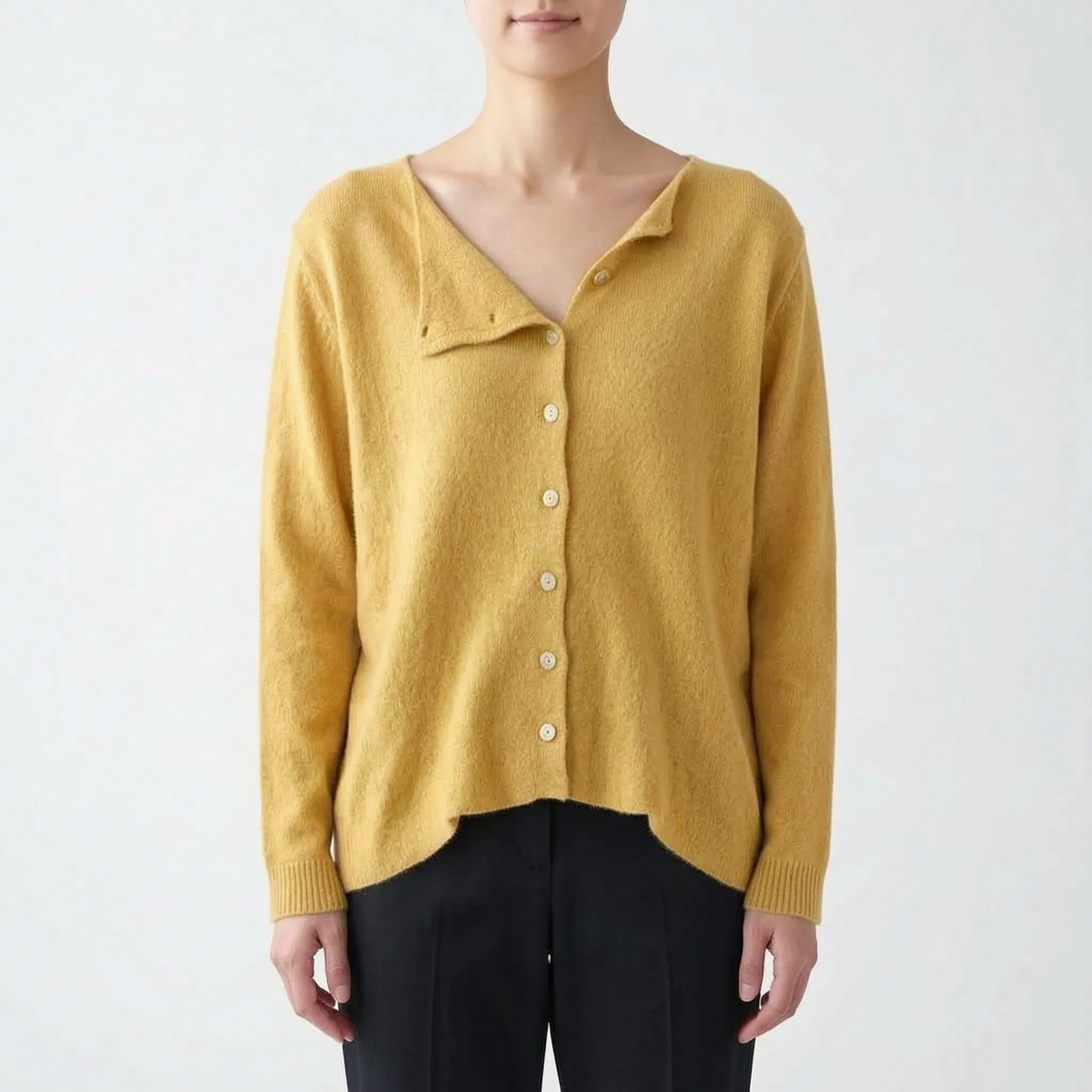 Asymora - Asymmetric Button Knit Sweater Layering On Cool Days