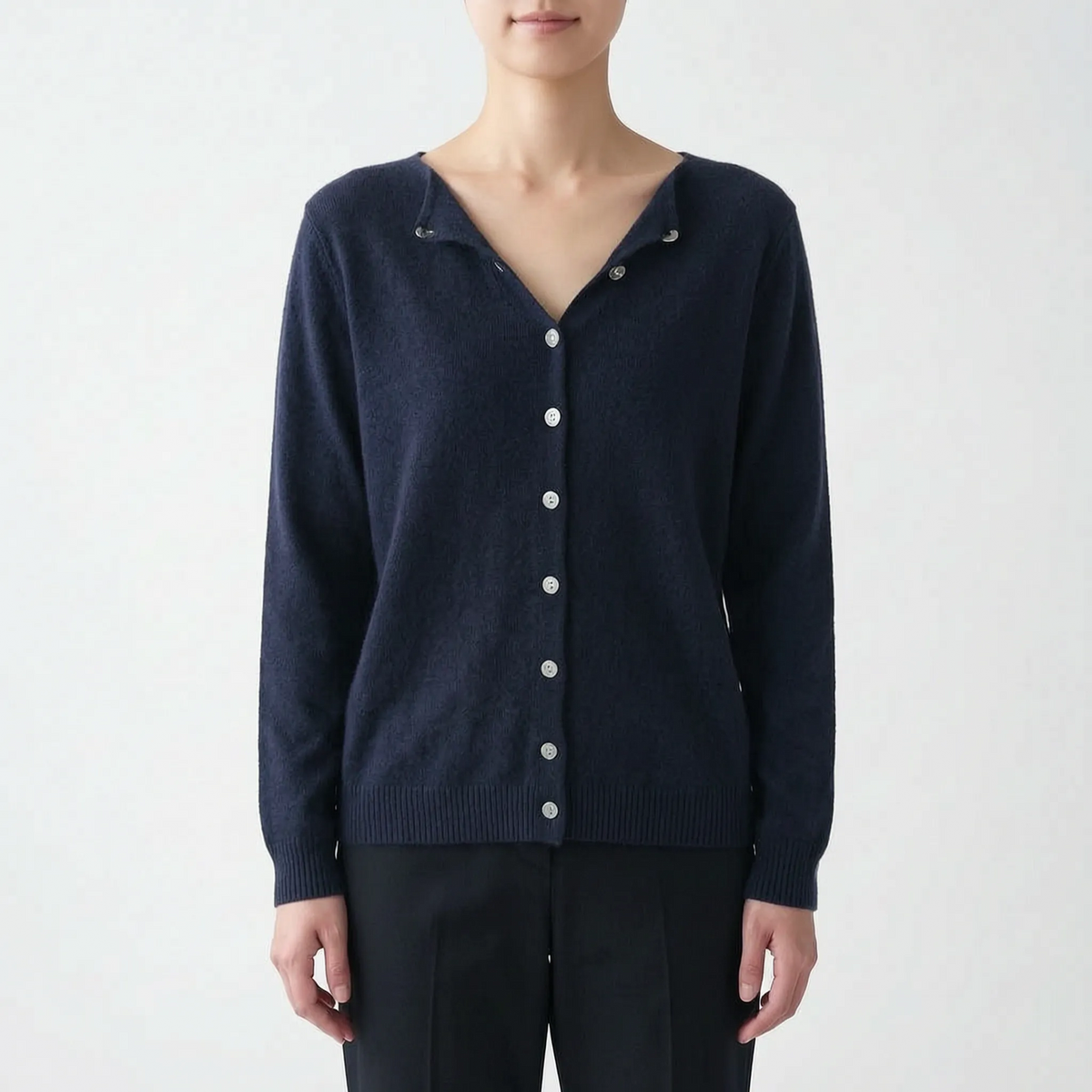 Asymora - Asymmetric Button Knit Sweater Layering On Cool Days