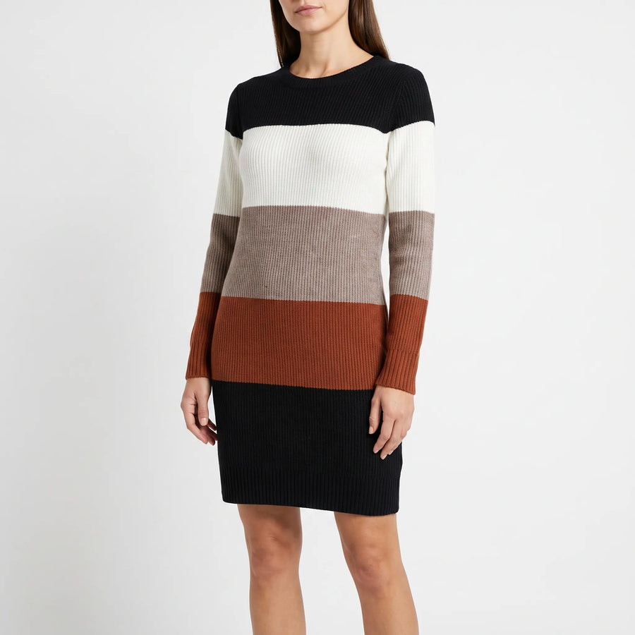 CozyStripe - Color-Block Sweater Dress Everyday Wear