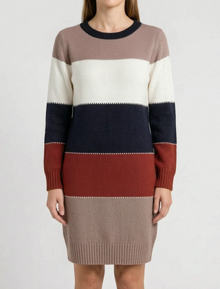 CozyStripe - Color-Block Sweater Dress Everyday Wear