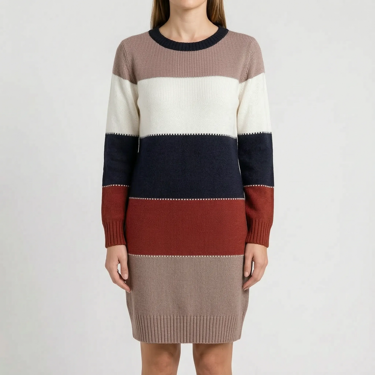 CozyStripe - Color-Block Sweater Dress Everyday Wear