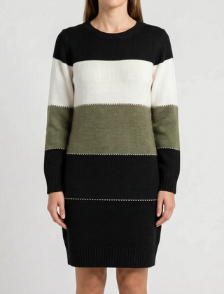 CozyStripe - Color-Block Sweater Dress Everyday Wear