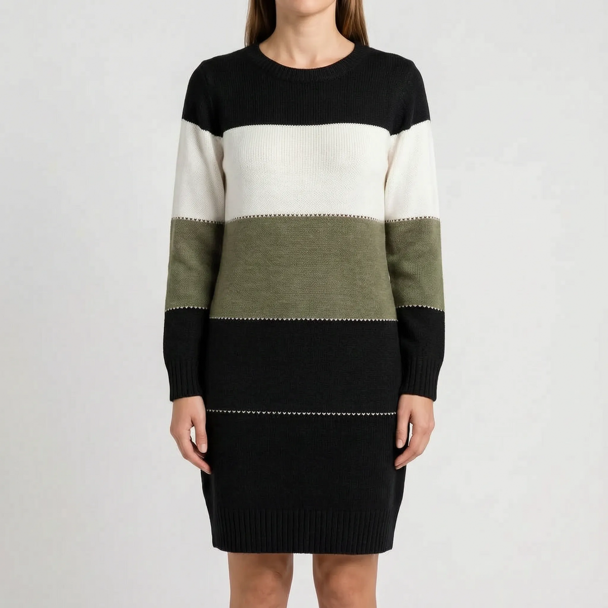 CozyStripe - Color-Block Sweater Dress Everyday Wear