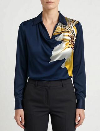 Glossique - Long Sleeve Draped Blouse Elevating Everyday Outfits