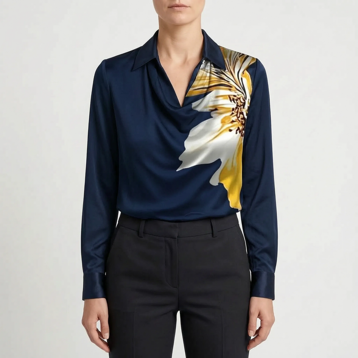 Glossique - Long Sleeve Draped Blouse Elevating Everyday Outfits