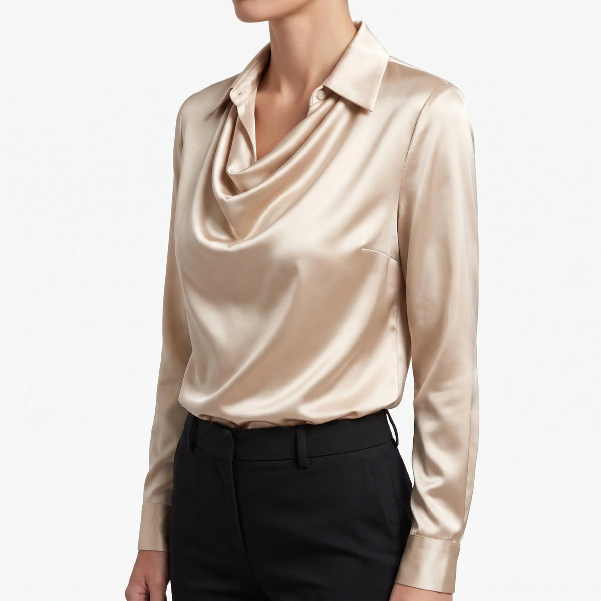 Glossique - Long Sleeve Draped Blouse Elevating Everyday Outfits
