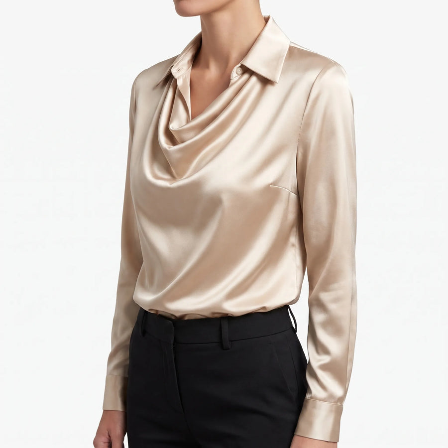Glossique - Long Sleeve Draped Blouse Elevating Everyday Outfits
