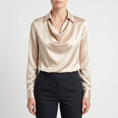 Glossique - Long Sleeve Draped Blouse Elevating Everyday Outfits
