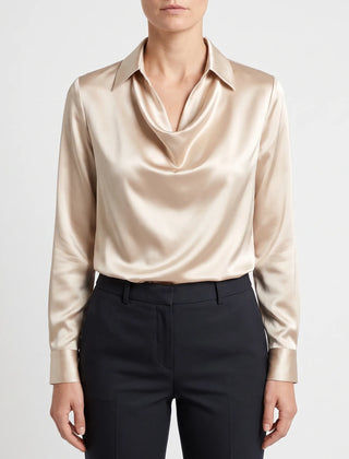 Glossique - Long Sleeve Draped Blouse Elevating Everyday Outfits