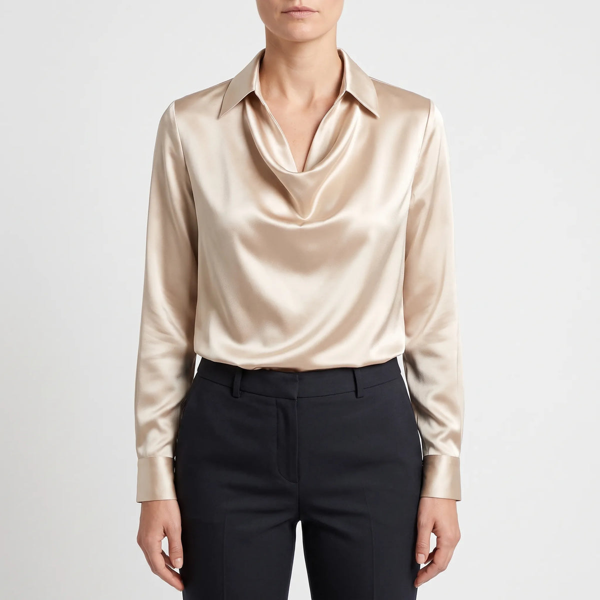 Glossique - Long Sleeve Draped Blouse Elevating Everyday Outfits
