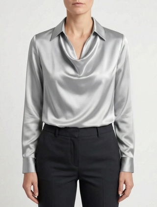 Glossique - Long Sleeve Draped Blouse Elevating Everyday Outfits