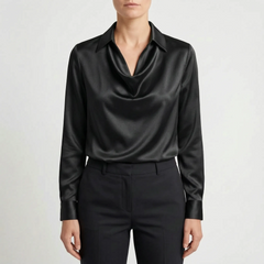 Glossique - Long Sleeve Draped Blouse Elevating Everyday Outfits