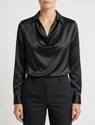 Glossique - Long Sleeve Draped Blouse Elevating Everyday Outfits