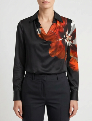 Glossique - Long Sleeve Draped Blouse Elevating Everyday Outfits