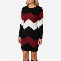 KnitVibe - Chevron Knit Midi Sweater Dress Office Days