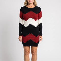 KnitVibe - Chevron Knit Midi Sweater Dress Office Days
