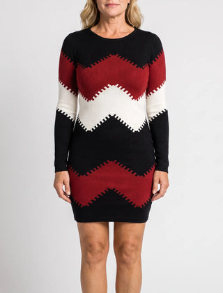 KnitVibe - Chevron Knit Midi Sweater Dress Office Days