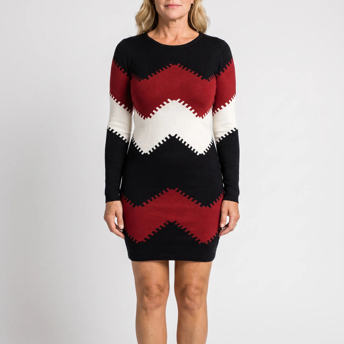 KnitVibe - Chevron Knit Midi Sweater Dress Office Days