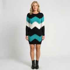 KnitVibe - Chevron Knit Midi Sweater Dress Office Days