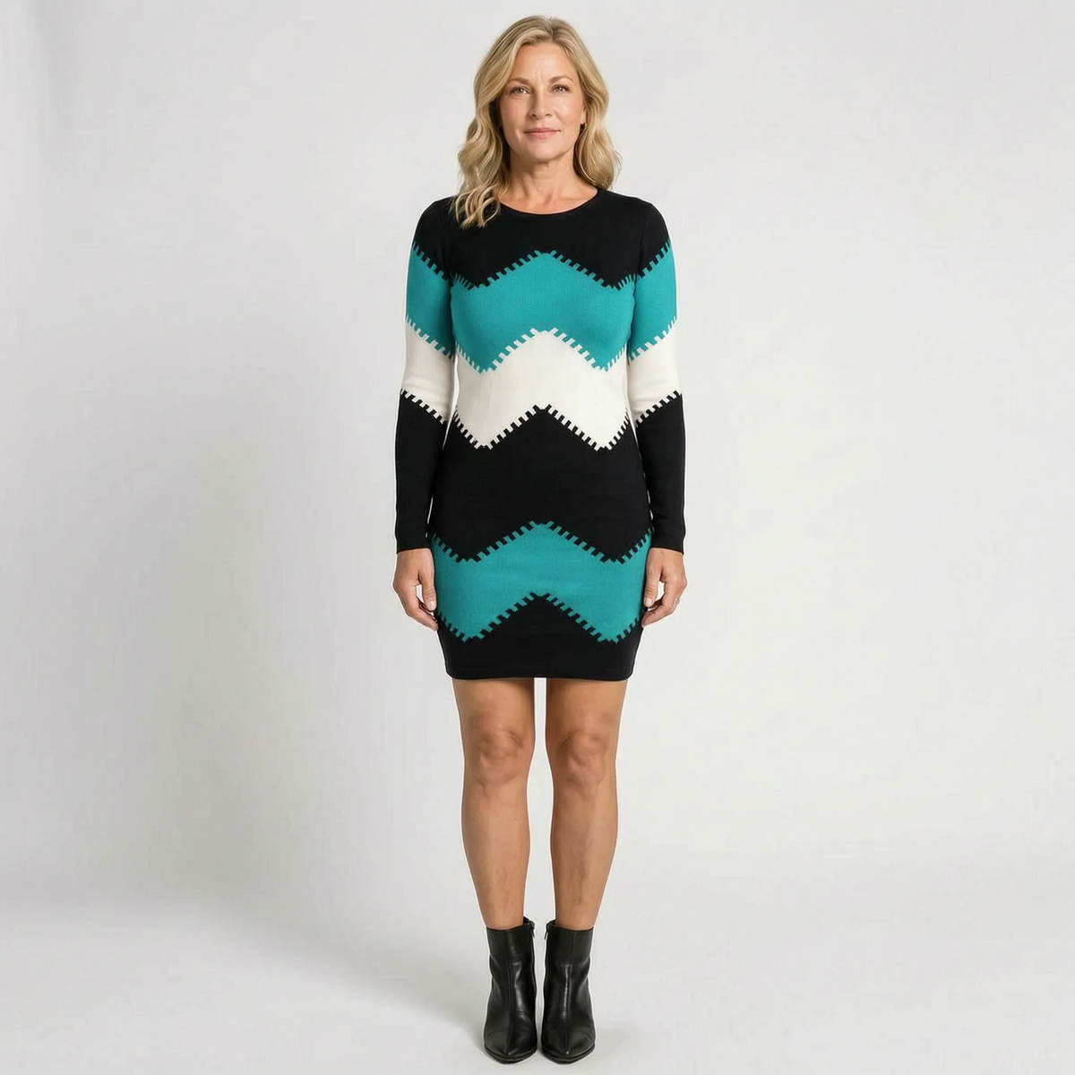 KnitVibe - Chevron Knit Midi Sweater Dress Office Days