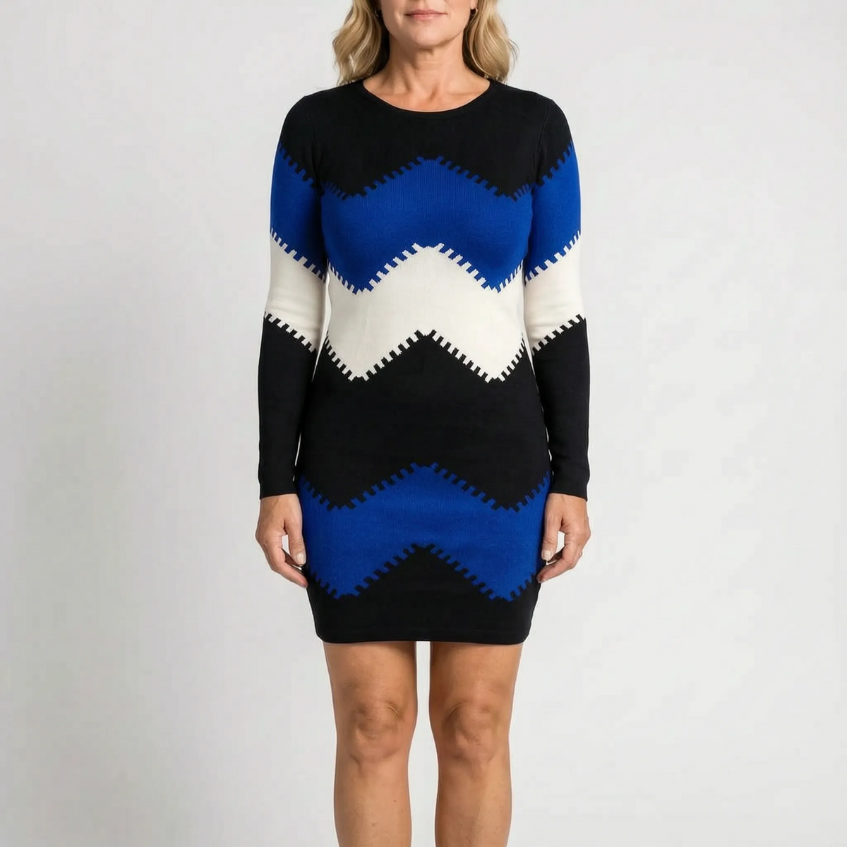 KnitVibe - Chevron Knit Midi Sweater Dress Office Days