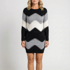 KnitVibe - Chevron Knit Midi Sweater Dress Office Days