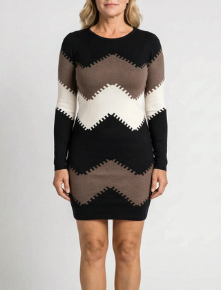 KnitVibe - Chevron Knit Midi Sweater Dress Office Days