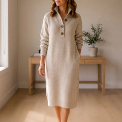 Knitly - Ribbed Knit Midi Dress Sweater Casual Office Days