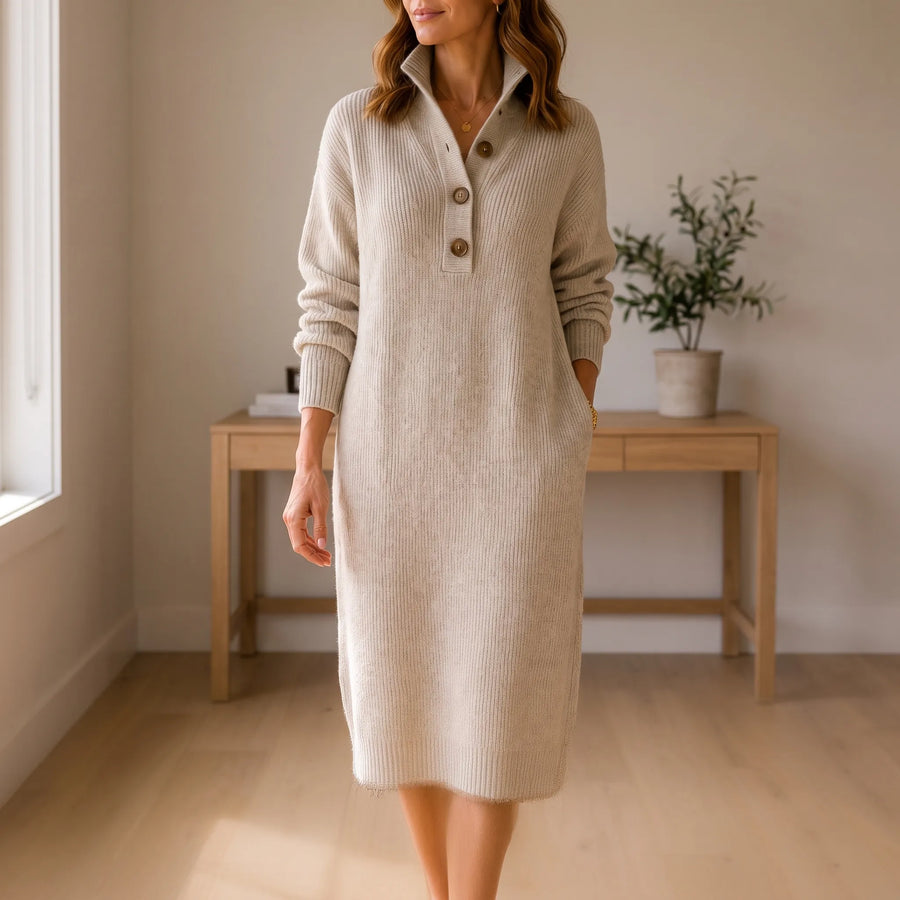Knitly - Ribbed Knit Midi Dress Sweater Casual Office Days