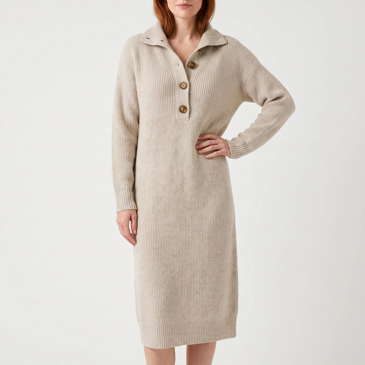 Knitly - Ribbed Knit Midi Dress Sweater Casual Office Days