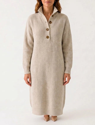 Knitly - Ribbed Knit Midi Dress Sweater Casual Office Days