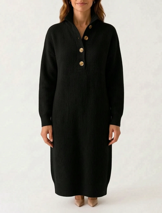 Knitly - Ribbed Knit Midi Dress Sweater Casual Office Days