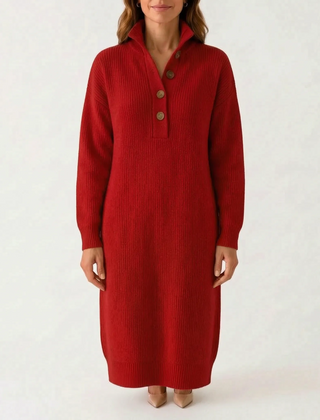 Knitly - Ribbed Knit Midi Dress Sweater Casual Office Days
