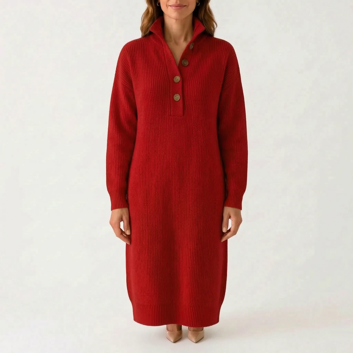 Knitly - Ribbed Knit Midi Dress Sweater Casual Office Days