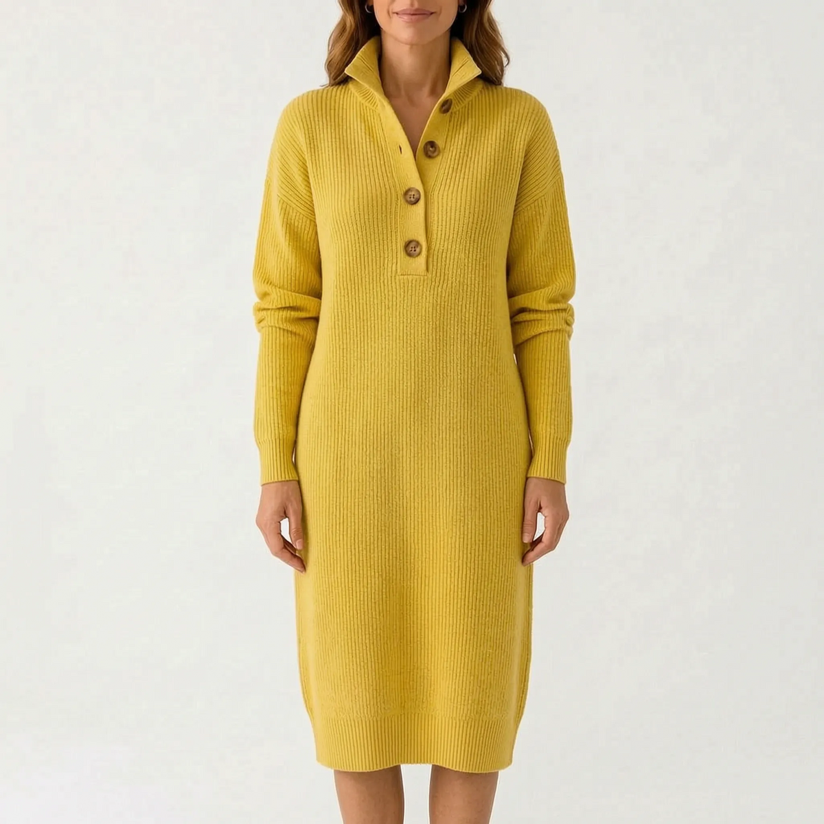 Knitly - Ribbed Knit Midi Dress Sweater Casual Office Days