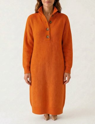 Knitly - Ribbed Knit Midi Dress Sweater Casual Office Days
