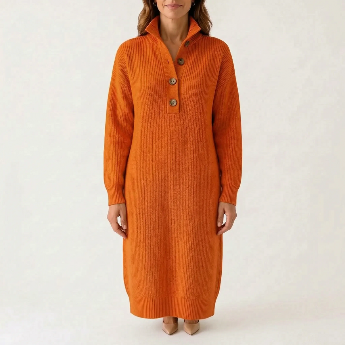 Knitly - Ribbed Knit Midi Dress Sweater Casual Office Days