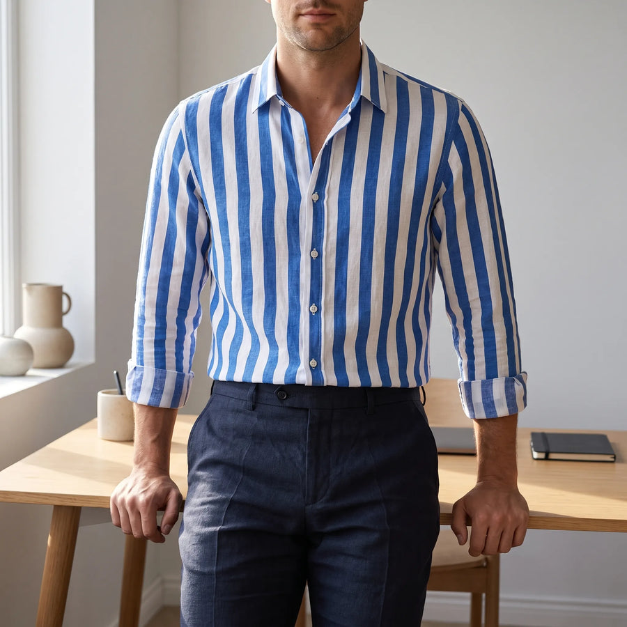 LineCraft - Classic Men's Striped Long Sleeve Shirt Everyday Styling