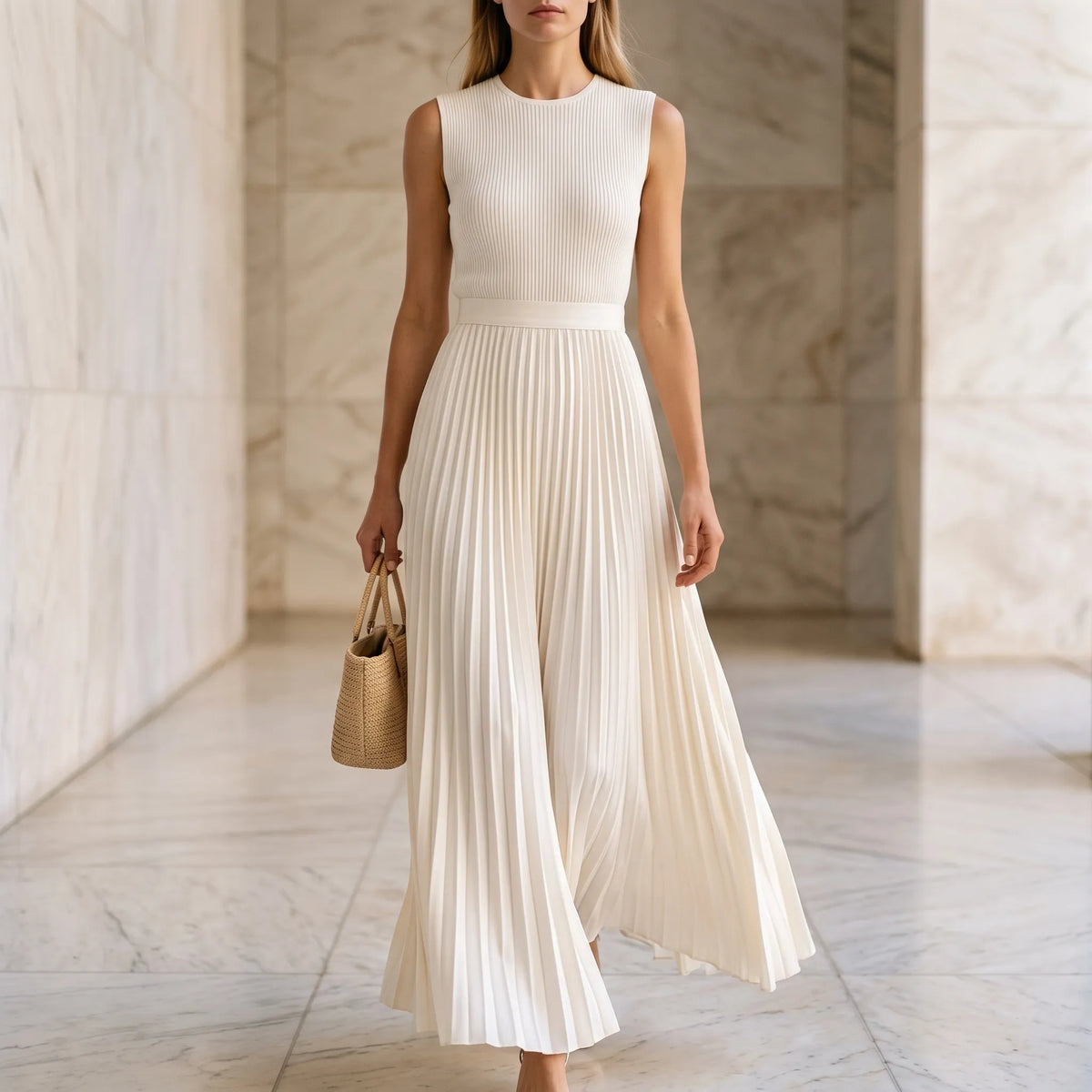 LuminaGown - Elegant Sleeveless Pleated Maxi Dress Evening Events