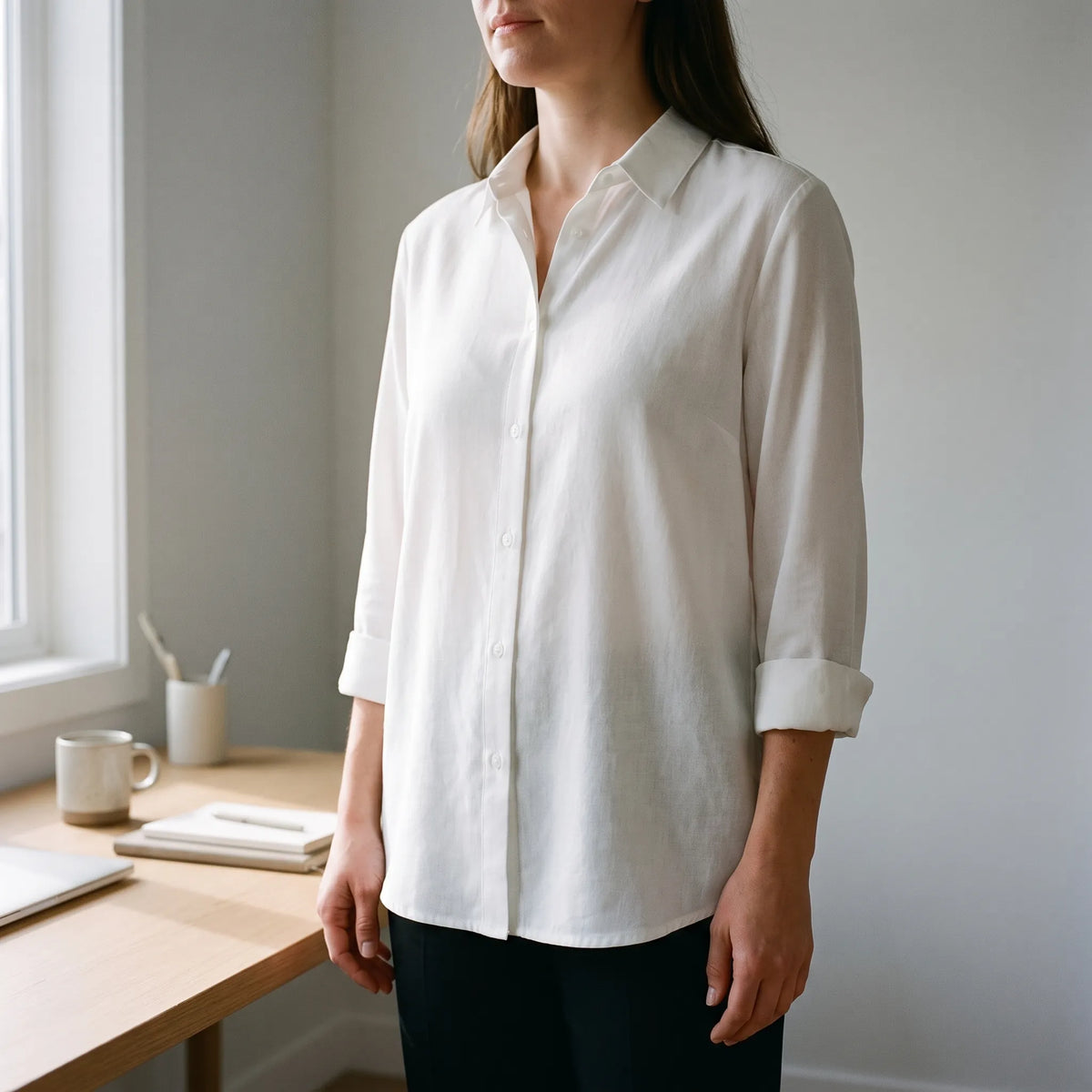 LuminaShirt - White Button Down Dress Shirt Office Styling