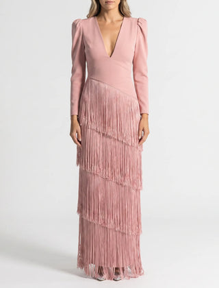 TierVela - Tiered Fringe Long Sleeve Dress Wedding Guest Attire