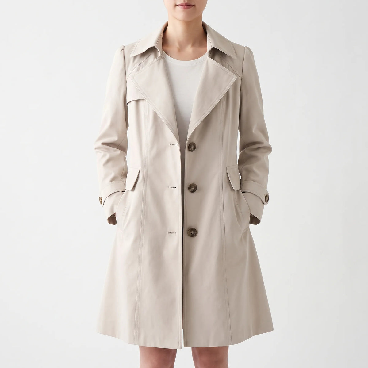 Trenchly - Single Breasted Mid Length Female Trench Coat Everyday Commutes