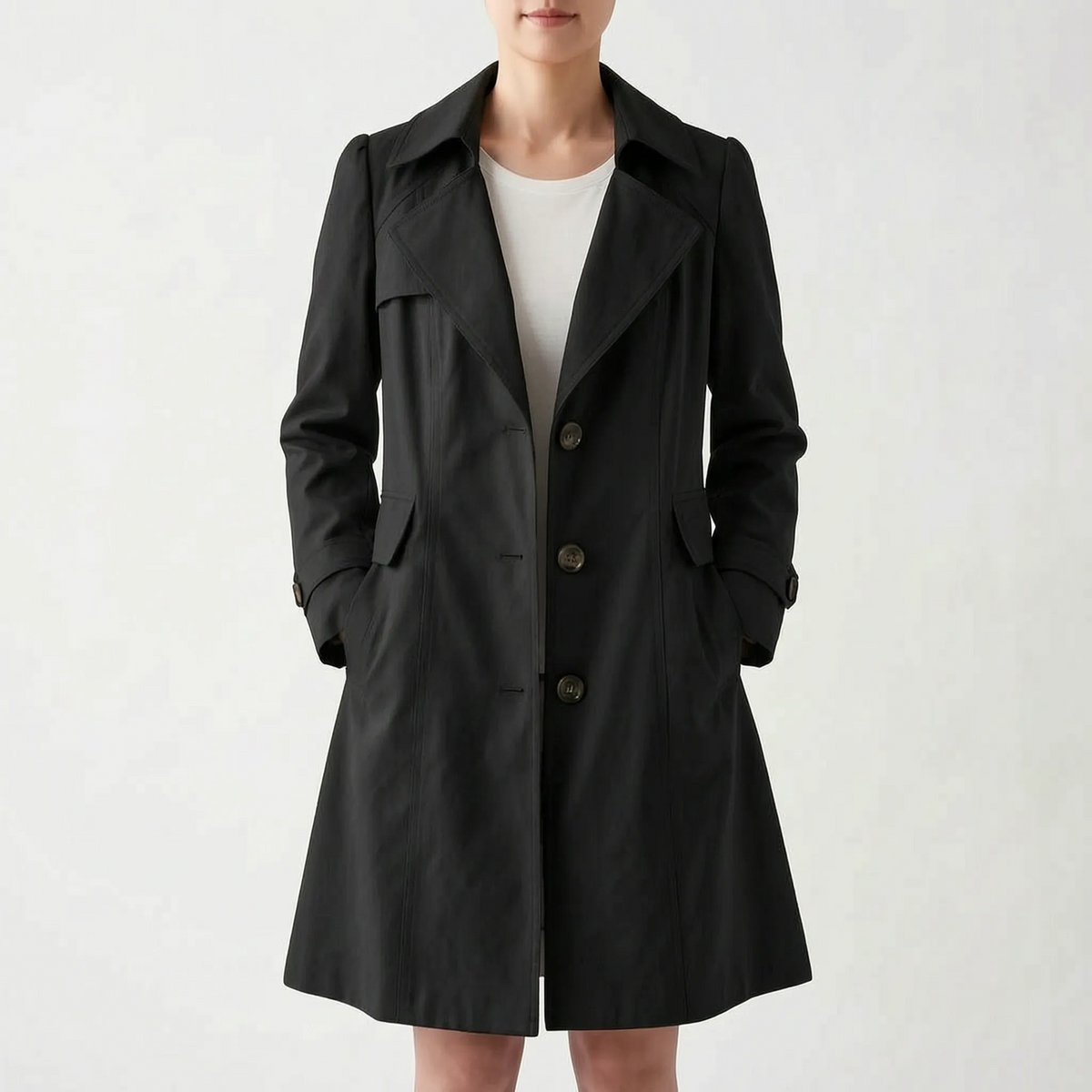 Trenchly - Single Breasted Mid Length Female Trench Coat Everyday Commutes