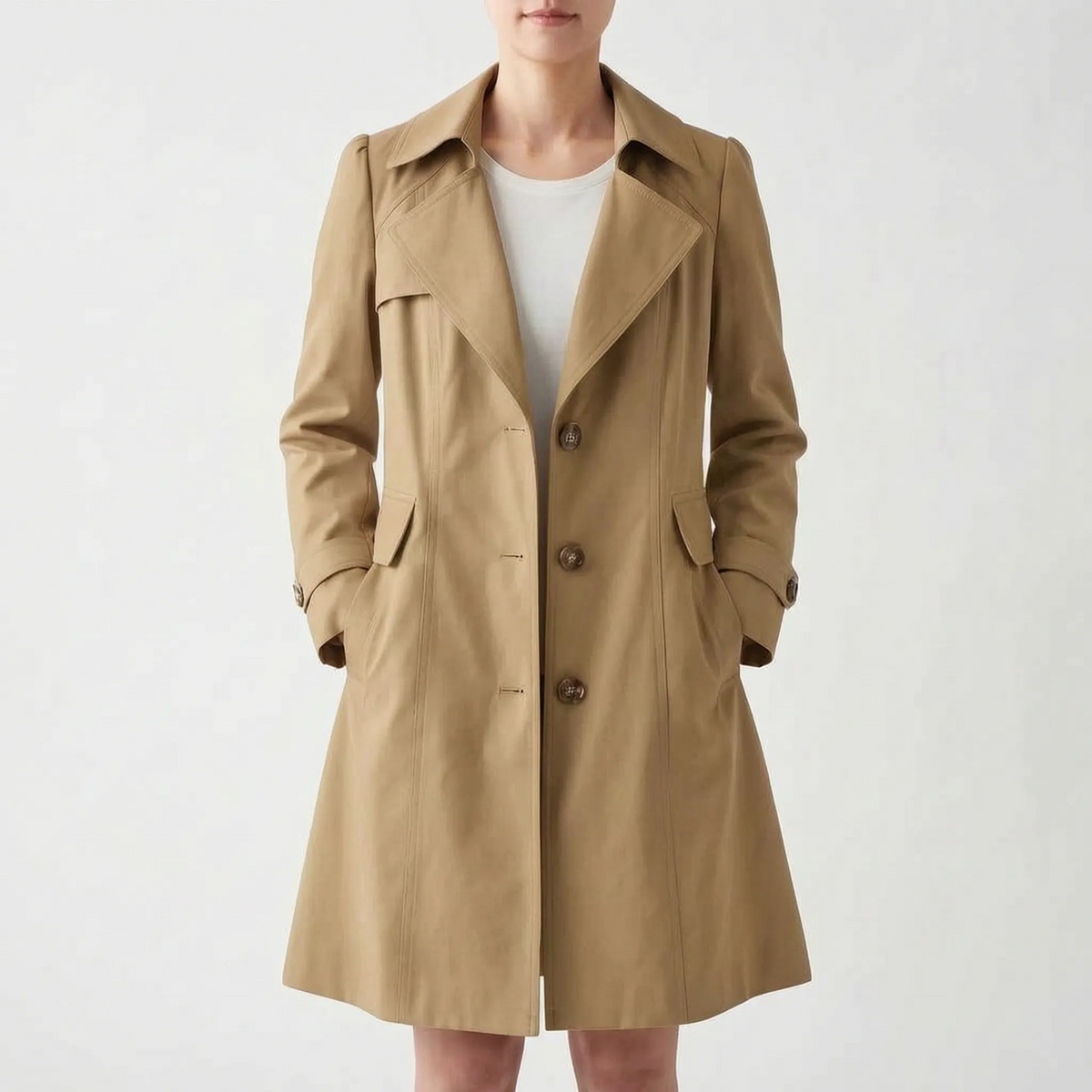 Trenchly - Single Breasted Mid Length Female Trench Coat Everyday Commutes